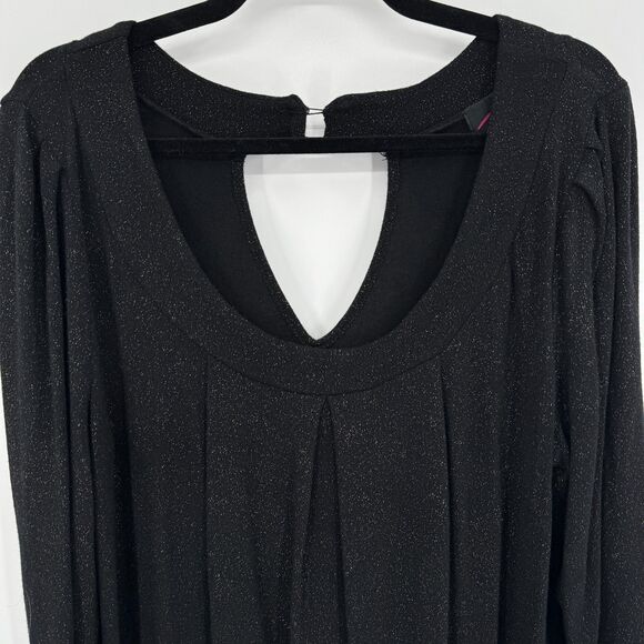 TORRID Black Gold Speckled Mini Studio Knit Ruched Long Sleeve Shift Dress Sz 2 - Picture 2 of 7